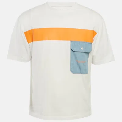 Armani Exchange White Cotton Knit Contrast Detail Oversized T-shirt In Multi