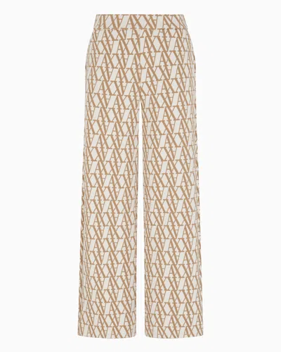 Armani Exchange Wide-leg Jacquard Trousers With Allover Logo In Brown