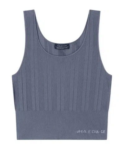 Armani Exchange Wide Ribbed Top In Gray
