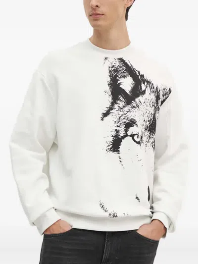 Armani Exchange Wolf-print Sweatshirt In White