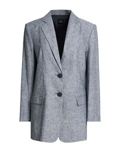 Armani Exchange Woman Blazer Midnight Blue Size 8 Linen, Cotton In Gray