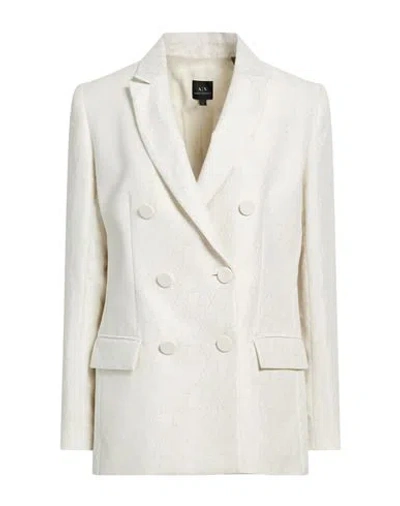 Armani Exchange Woman Blazer Off White Size 6 Cotton, Polyester In Neutral