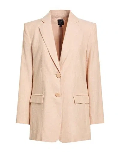 Armani Exchange Woman Blazer Sand Size 6 Linen, Cotton In Neutral