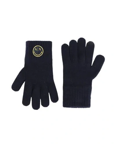 Armani Exchange Woman Gloves Midnight Blue Size S/m Wool, Polyamide