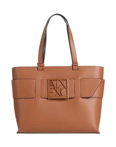 Armani Exchange Woman Handbag Tan Size - Textile Fibers In Brown