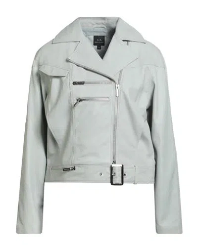 Armani Exchange Woman Jacket Light Grey Size S Ovine Leather In Green