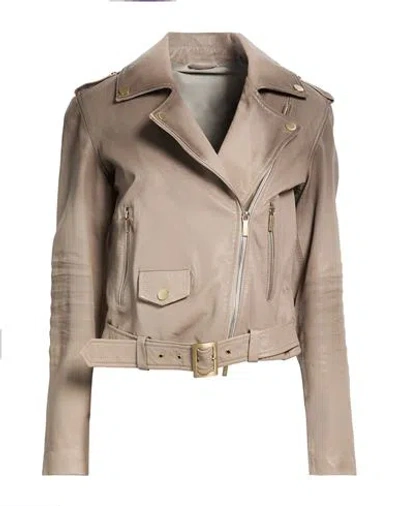 Armani Exchange Woman Jacket Taupe Size L Ovine Leather In Brown