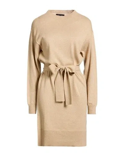 Armani Exchange Woman Mini Dress Beige Size L Polyamide, Viscose, Wool, Metallic Fiber, Cashmere In Sand