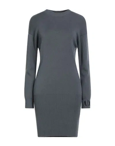 Armani Exchange Woman Mini Dress Grey Size L Acrylic, Virgin Wool In Gray