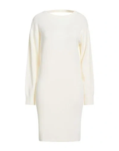 Armani Exchange Woman Mini Dress Off White Size L Acrylic, Virgin Wool