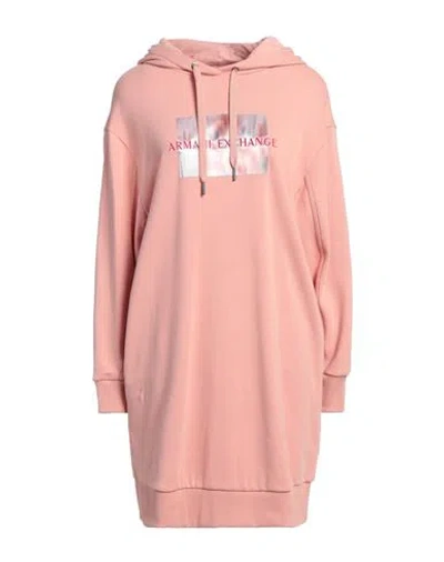 Armani Exchange Woman Mini Dress Salmon Pink Size L Cotton, Polyester, Elastomultiester, Elastane In Neutral