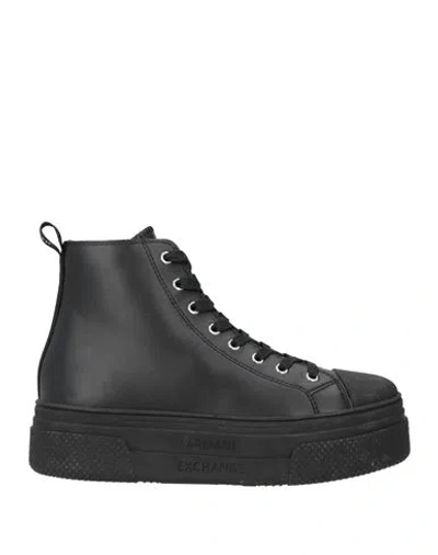 Armani Exchange Woman Sneakers Black Size 7.5 Cow Leather