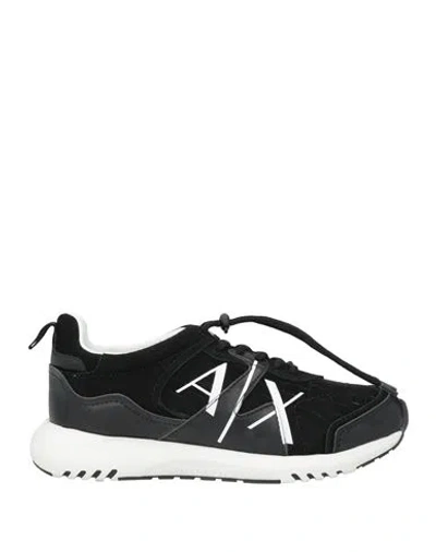 Armani Exchange Woman Sneakers Black Size 7.5 Polyester, Polyurethane Coated, Cow Leather
