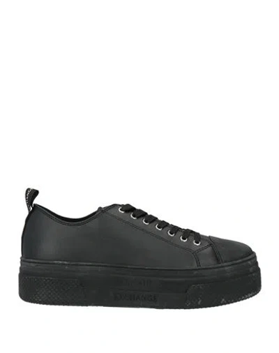 Armani Exchange Woman Sneakers Black Size 9.5 Cow Leather, Rubber