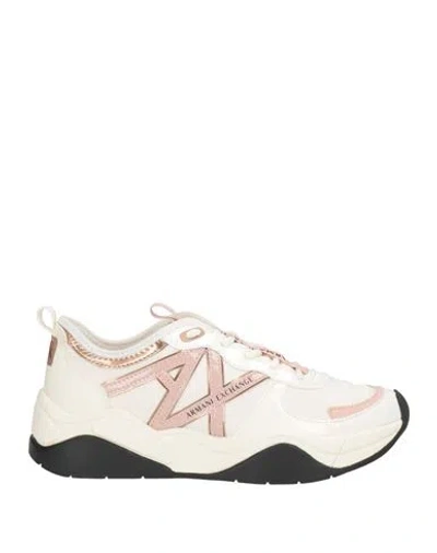 Armani Exchange Woman Sneakers Cream Size 4.5 Polyester, Polyurethane In Multi