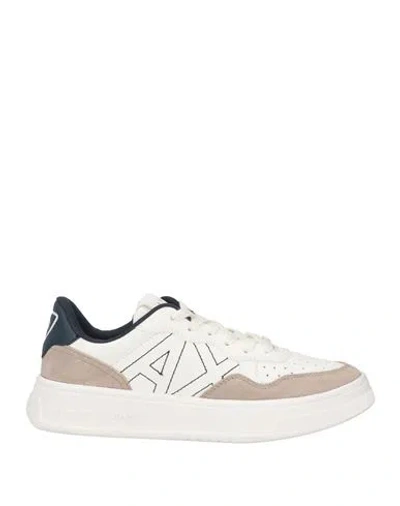 Armani Exchange Woman Sneakers Cream Size 9.5 Cow Leather, Polyester In White