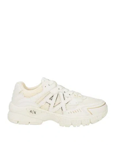 Armani Exchange Woman Sneakers Ivory Size 5.5 Textile Fibers In Animal Print