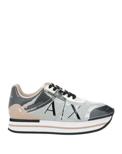 Armani Exchange Woman Sneakers Light Grey Size 6.5 Polyamide, Elastane, Polyester, Polyurethane