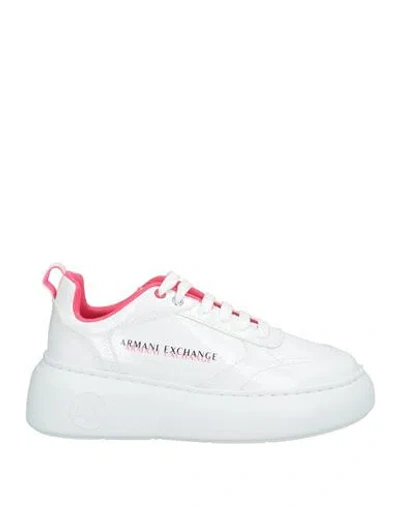Armani Exchange Woman Sneakers White Size 5.5 Polyester, Polyurethane Coated