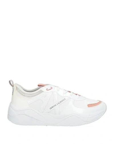 Armani Exchange Woman Sneakers White Size 7.5 Polyester, Polyurethane