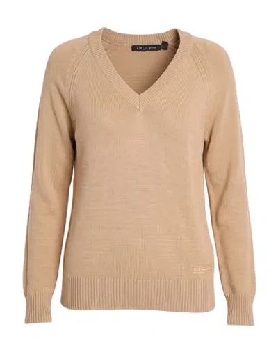 Armani Exchange Woman Sweater Camel Size Xl Virgin Wool, Acrylic, Cotton In Brown