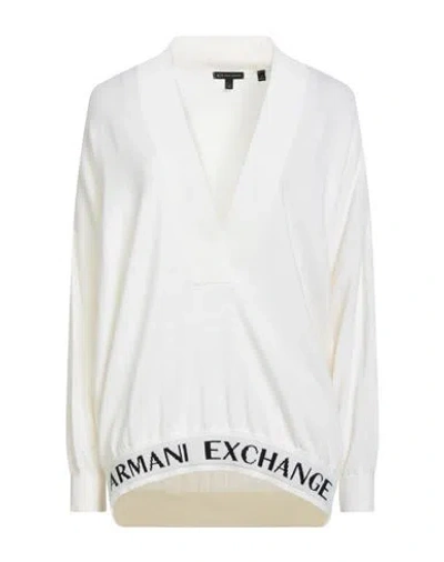 Armani Exchange Woman Sweater Cream Size L Acrylic, Virgin Wool In White
