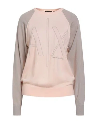 Armani Exchange Woman Sweater Light Pink Size L Acrylic, Virgin Wool, Polyamide, Elastane In Metallic