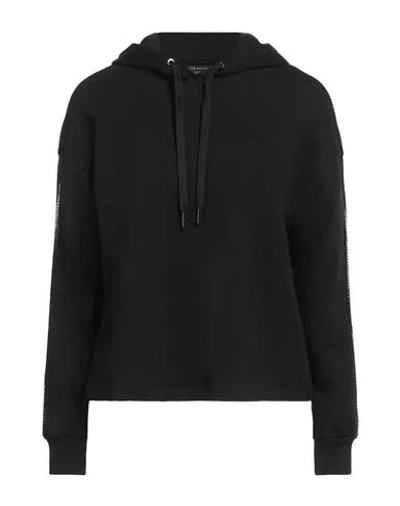 Armani Exchange Woman Sweatshirt Black Size M Cotton, Polyester, Polyamide, Metallic Fiber, Elastane