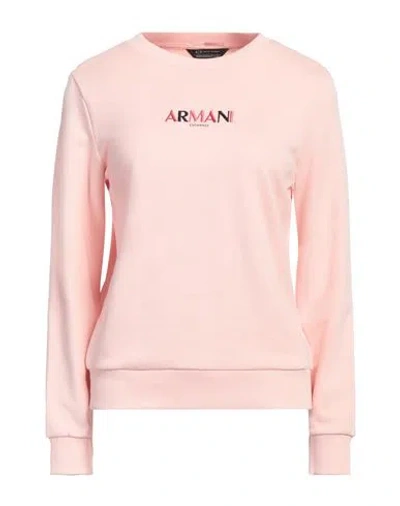 Armani Exchange Woman Sweatshirt Blush Size L Organic Cotton, Polyester, Elastane In Pink
