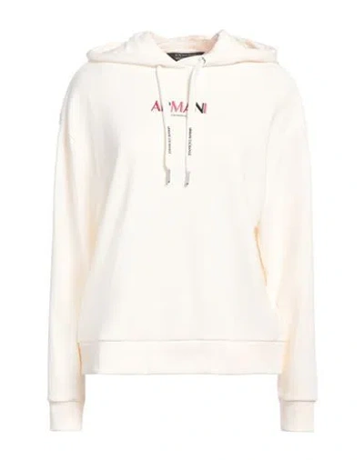 Armani Exchange Woman Sweatshirt Cream Size L Cotton, Polyester, Elastane In White