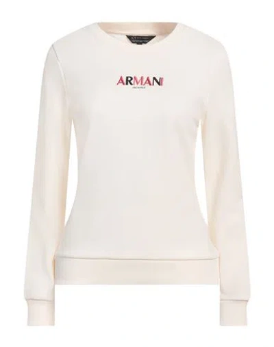 Armani Exchange Woman Sweatshirt Ivory Size L Organic Cotton, Polyester, Elastane In White