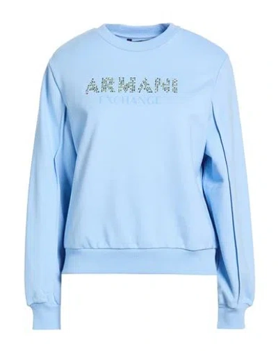 Armani Exchange Woman Sweatshirt Light Blue Size L Cotton, Polyester, Elastane