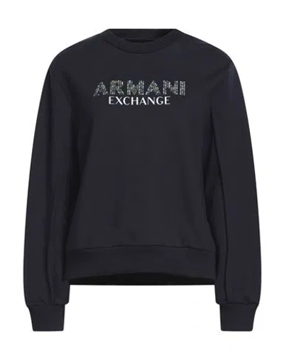Armani Exchange Woman Sweatshirt Midnight Blue Size M Cotton, Polyester, Elastane In Black