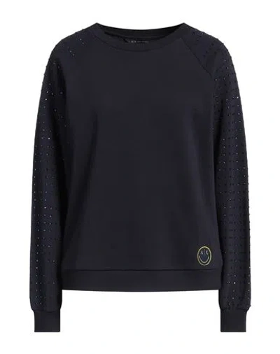 Armani Exchange Woman Sweatshirt Midnight Blue Size M Cotton, Polyester, Elastane