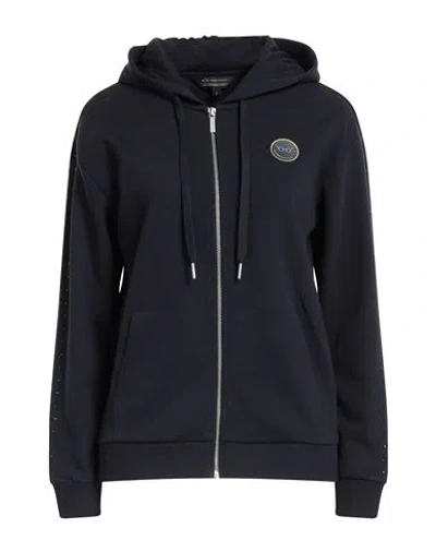 Armani Exchange Woman Sweatshirt Navy Size S Cotton, Polyester, Elastane In Navy Blue
