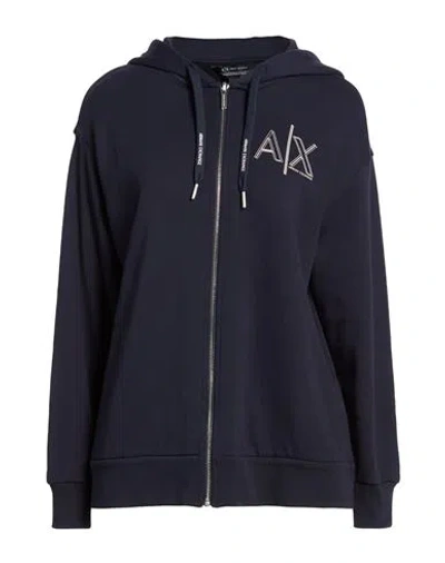 Armani Exchange Woman Sweatshirt Navy Size L Cotton, Polyester, Elastane In Blue