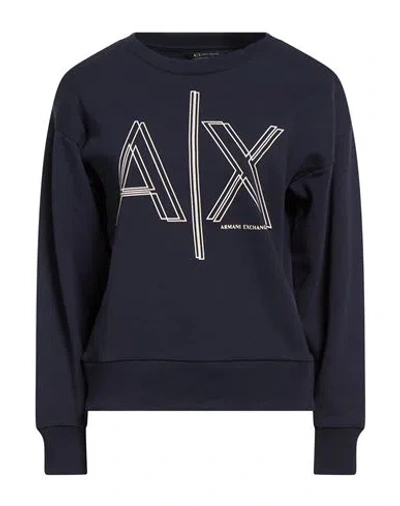 Armani Exchange Woman Sweatshirt Navy Size L Cotton, Polyester, Elastane In Blue