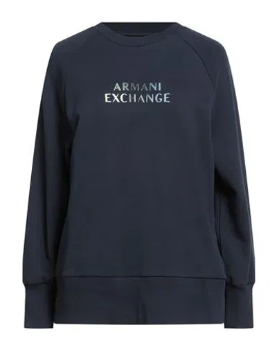 Armani Exchange Woman Sweatshirt Navy Size M Cotton, Elastane In Blue