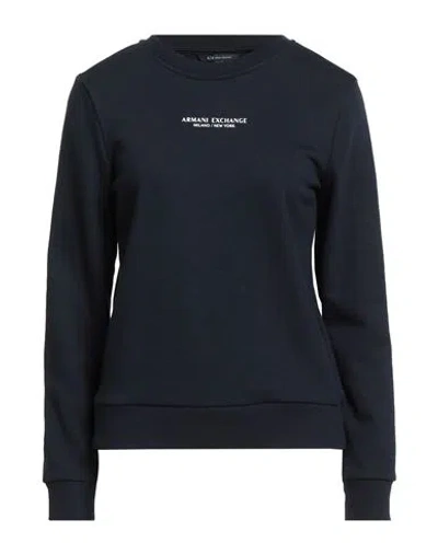 Armani Exchange Woman Sweatshirt Navy Size M Cotton, Polyester, Elastane In Blue