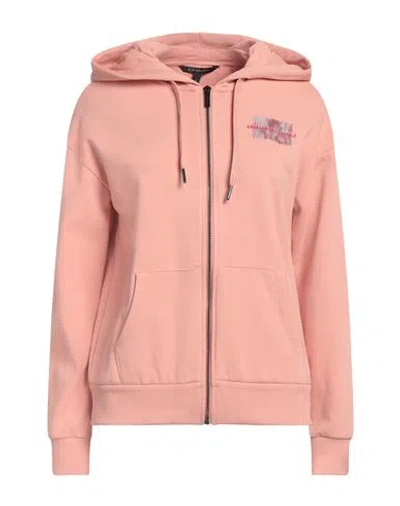 Armani Exchange Woman Sweatshirt Salmon Pink Size L Cotton, Polyester, Elastomultiester, Elastane