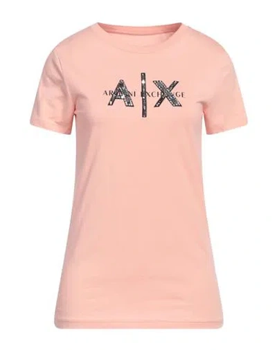 Armani Exchange Woman T-shirt Apricot Size L Cotton In Orange