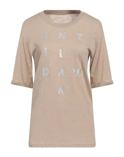 Armani Exchange Woman T-shirt Beige Size L Cotton