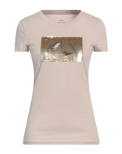 Armani Exchange Woman T-shirt Beige Size L Cotton