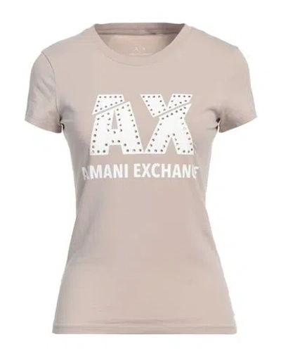 Armani Exchange Woman T-shirt Beige Size L Cotton, Elastane