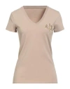 Armani Exchange Woman T-shirt Beige Size L Cotton, Elastane In Brown