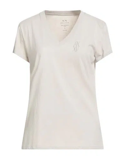 Armani Exchange Woman T-shirt Beige Size L Organic Cotton In Neutral
