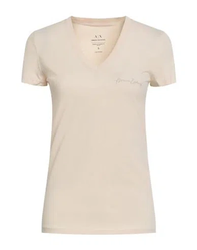 Armani Exchange Woman T-shirt Beige Size S Cotton