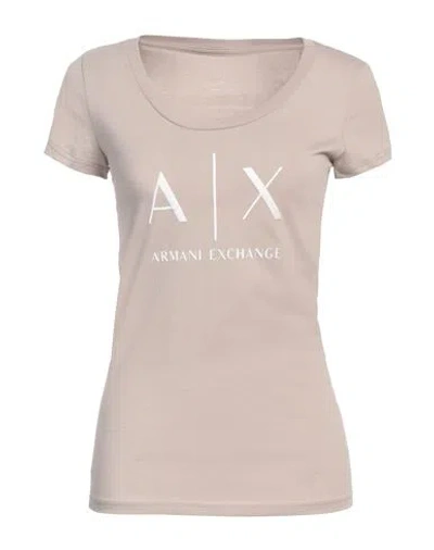 Armani Exchange Woman T-shirt Beige Size Xs Pima Cotton In Gray