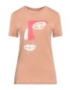 Armani Exchange Woman T-shirt Camel Size L Viscose, Linen In Beige