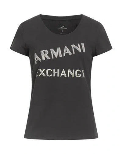 Armani Exchange Woman T-shirt Charcoal Size M Cotton, Elastane In Black